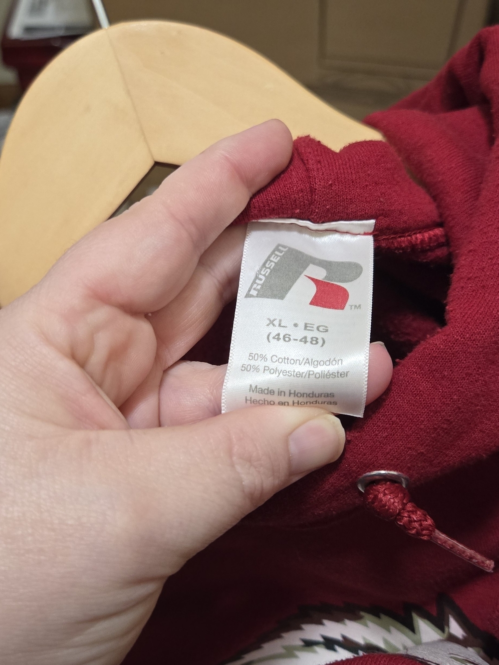 Russell Athletic Maroon Pullover Hoodie with White Logo - Picture 3 of 3